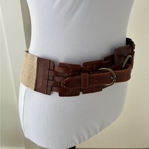BELT Boho Wide Leather Chunky Woven Belt Elastic Back Fold Back Buckle Closure